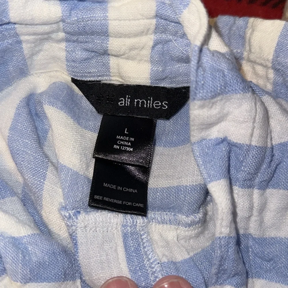 Ali Miles Linen Blend Button Down Striped Top - Large B7 - Picture 6 of 6